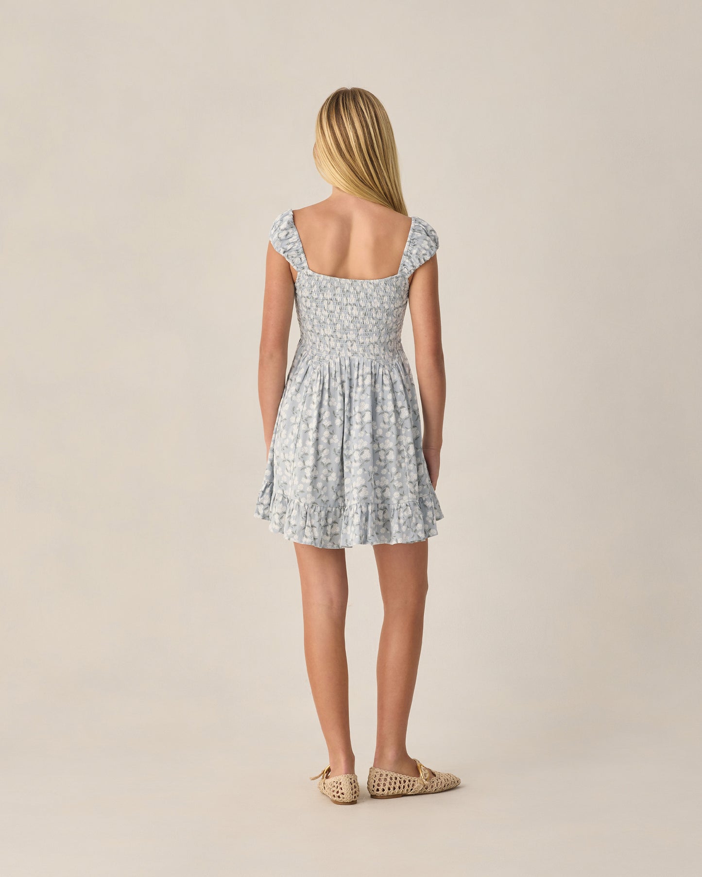 Teen Hydrangea Kalina dress by Rylee & Cru featuring a floral design, soft fabric, and a comfortable fit for young girls.