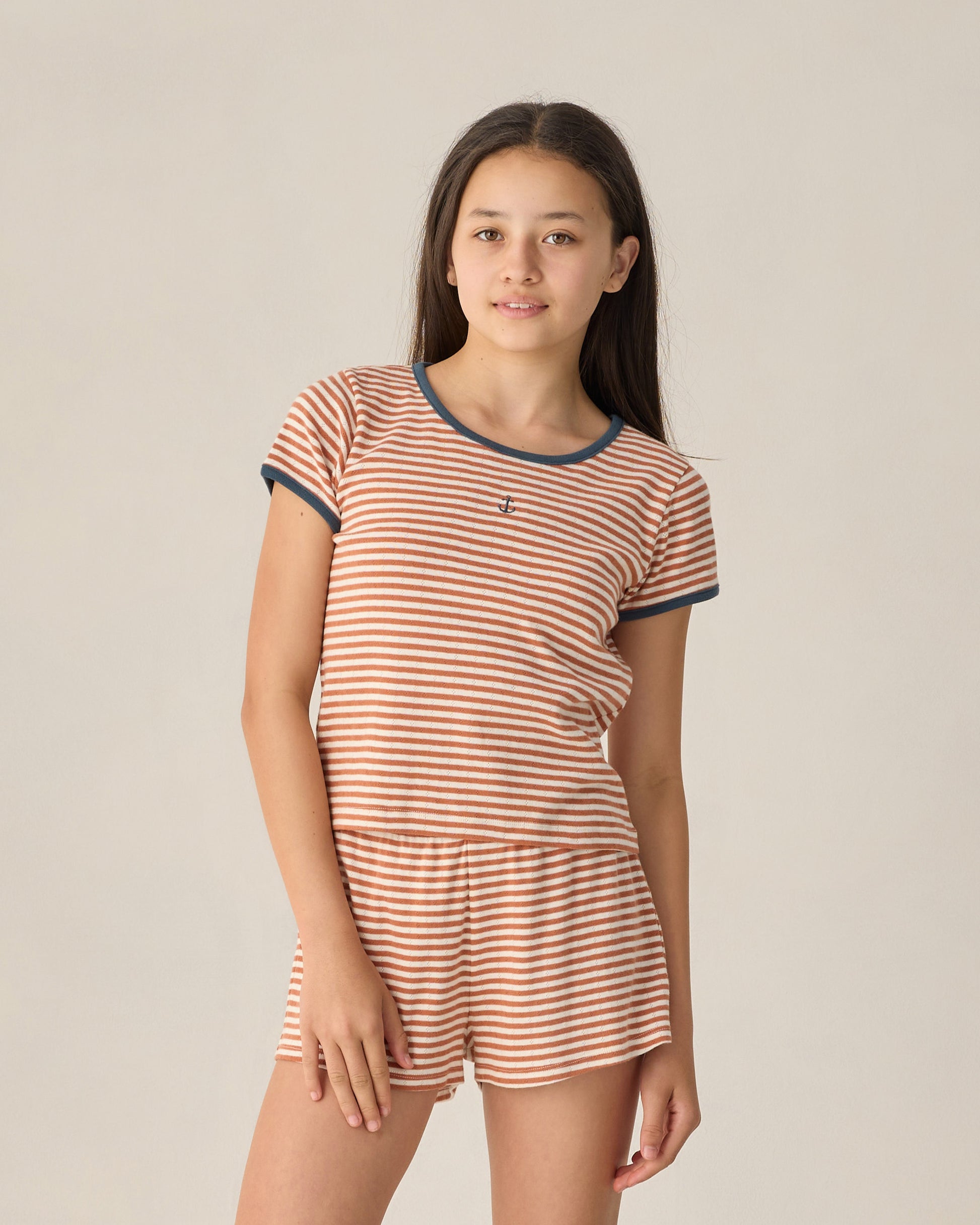 Teen Poppy Stripe Pointelle Shorts by Rylee & Cru featuring colorful striped fabric and a comfortable, casual fit.