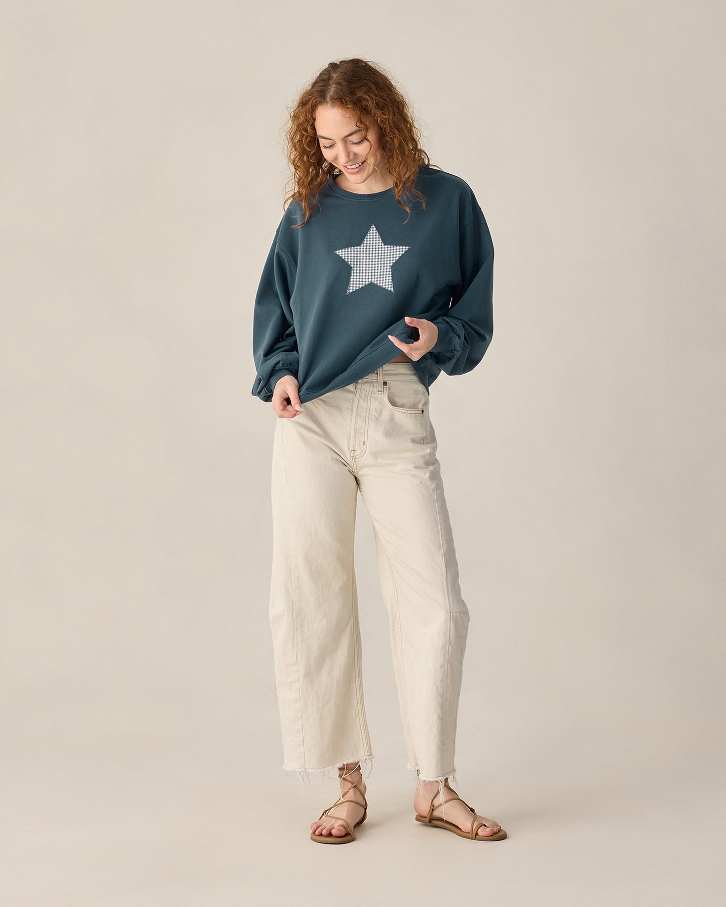 Women's navy Pier sweatshirt by Rylee & Cru, featuring a cozy fit and casual style, shown in a front view.