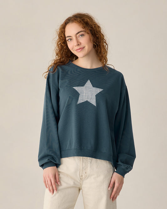 Women's navy Pier sweatshirt by Rylee & Cru, featuring a cozy fit and classic crewneck design.