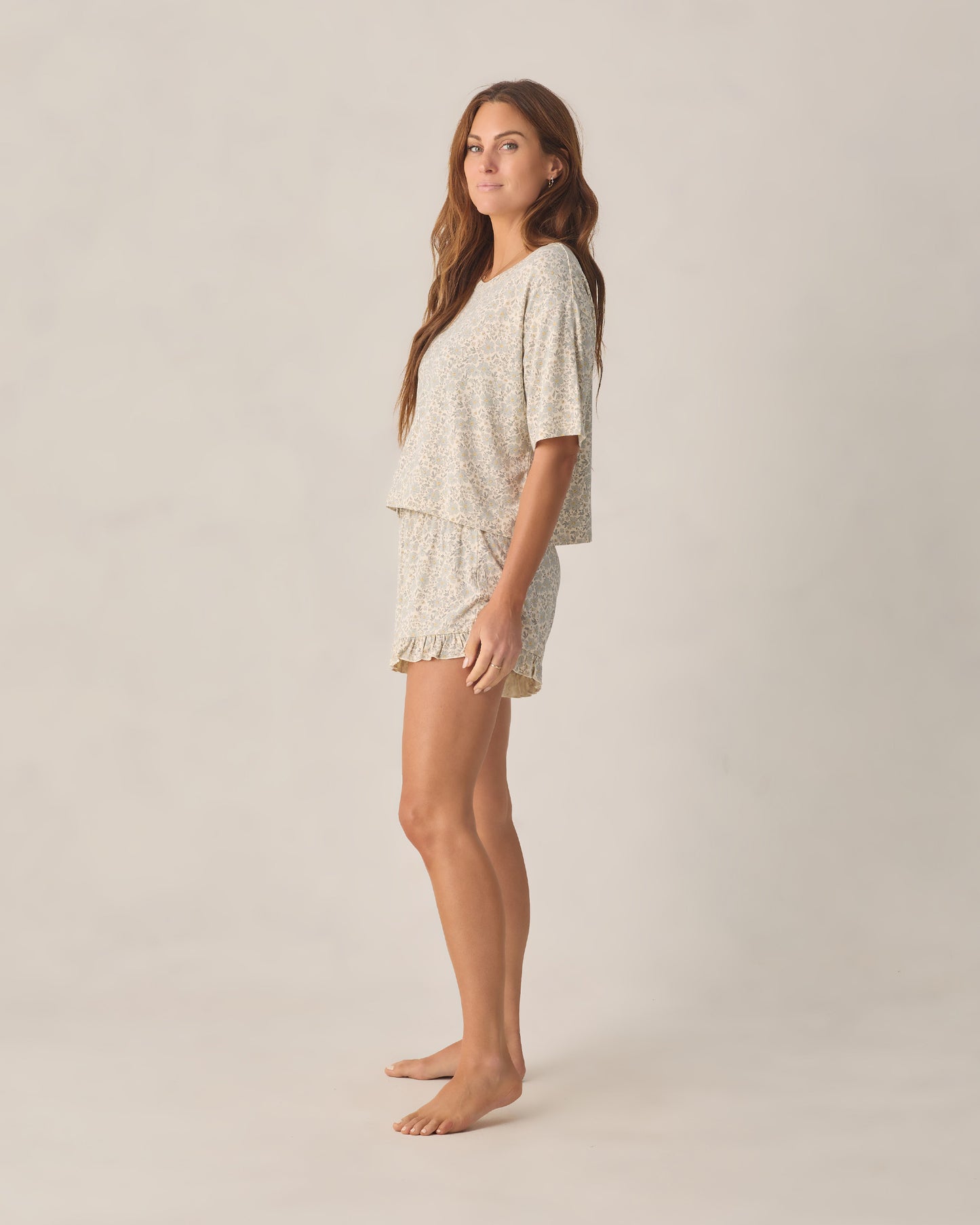 Blue Meadow Mosie set for women by Rylee & Cru, featuring a comfortable, stylish pajama top and pants with a floral pattern.