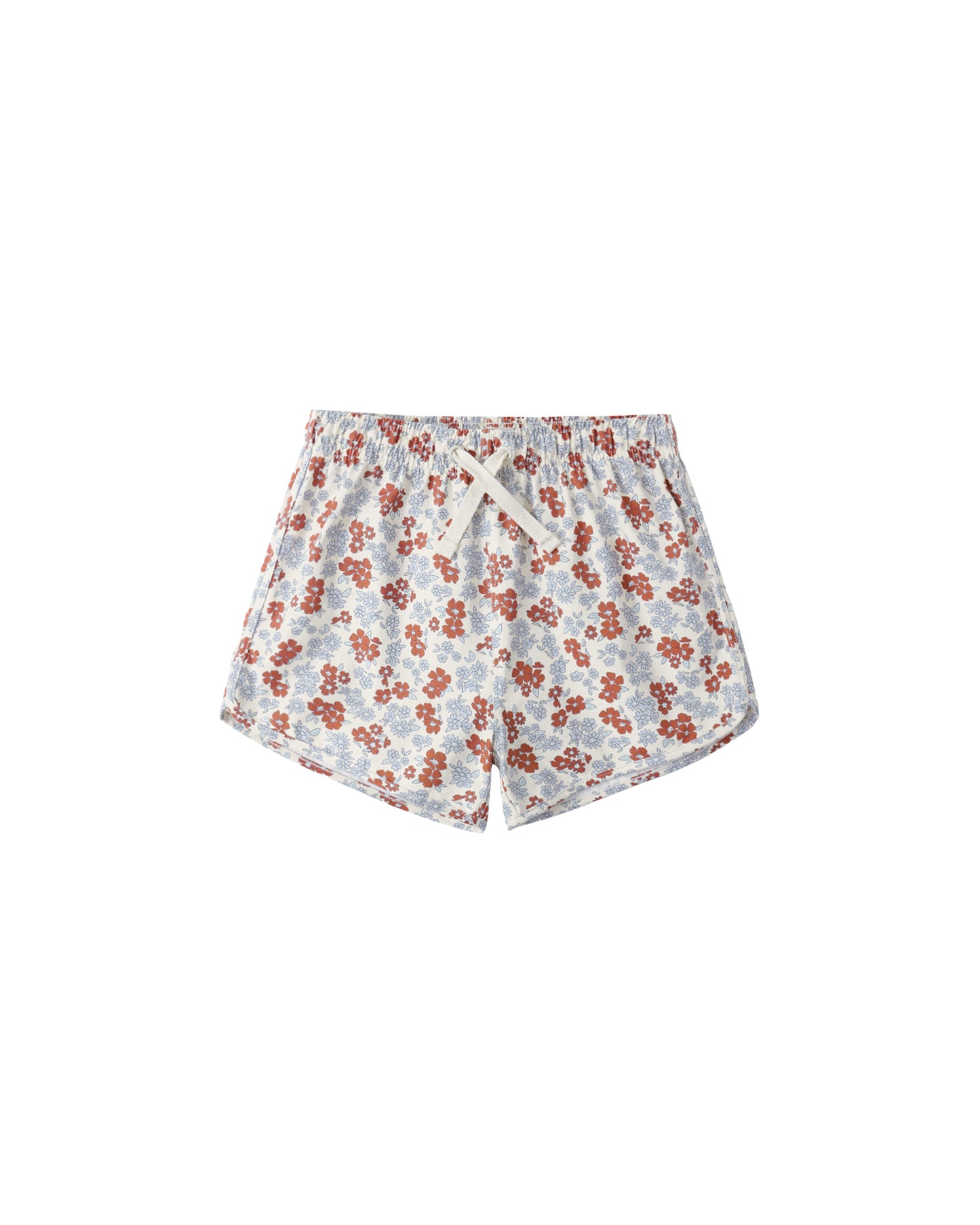 Rylee & Cru Americana floral swim trunks with a natural background, featuring vibrant floral patterns and adjustable waistband.
