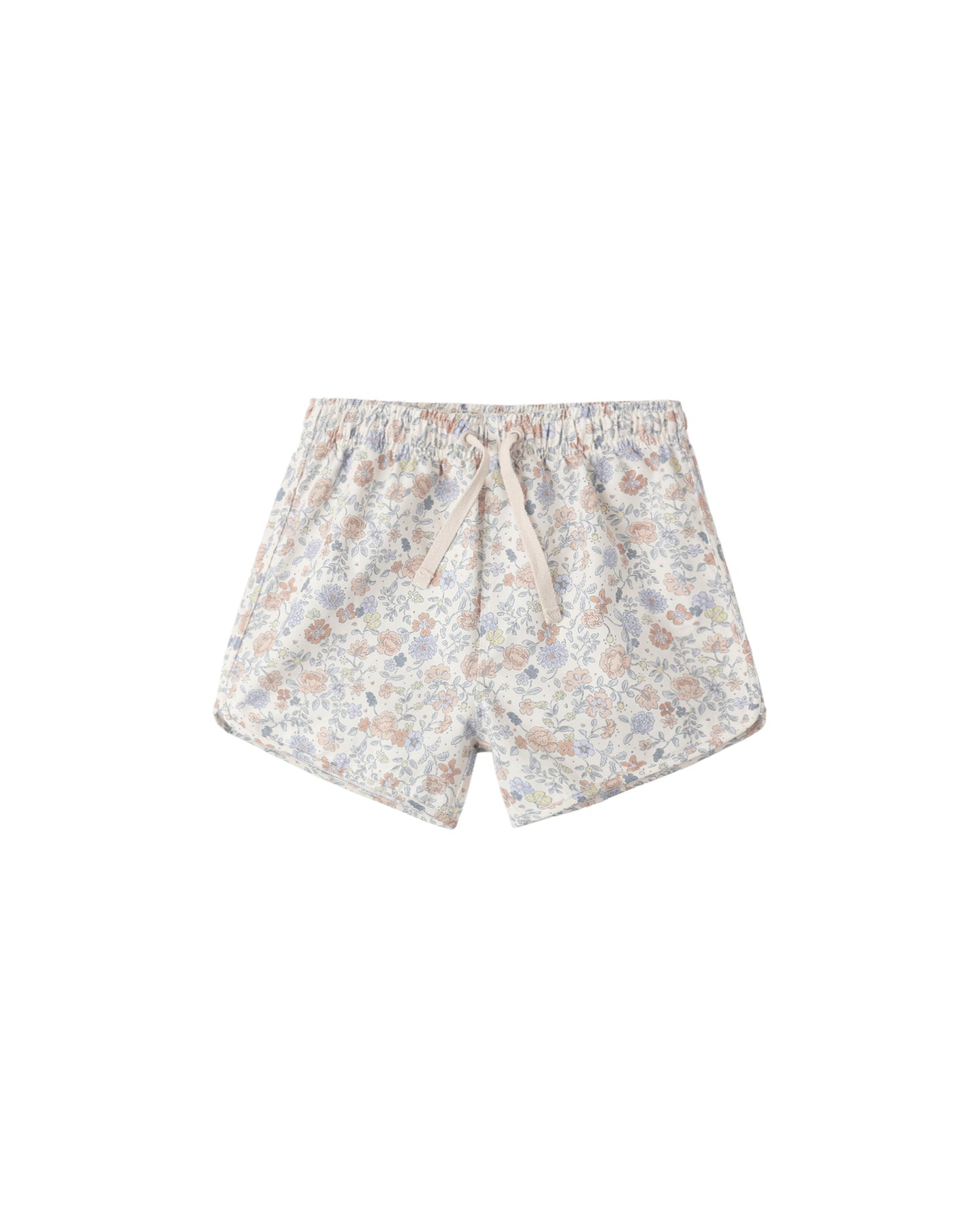 Rylee & Cru Bloom Swim Trunk in ivory with floral pattern, elastic waistband, and quick-dry fabric for kids' swimming and beachwear.