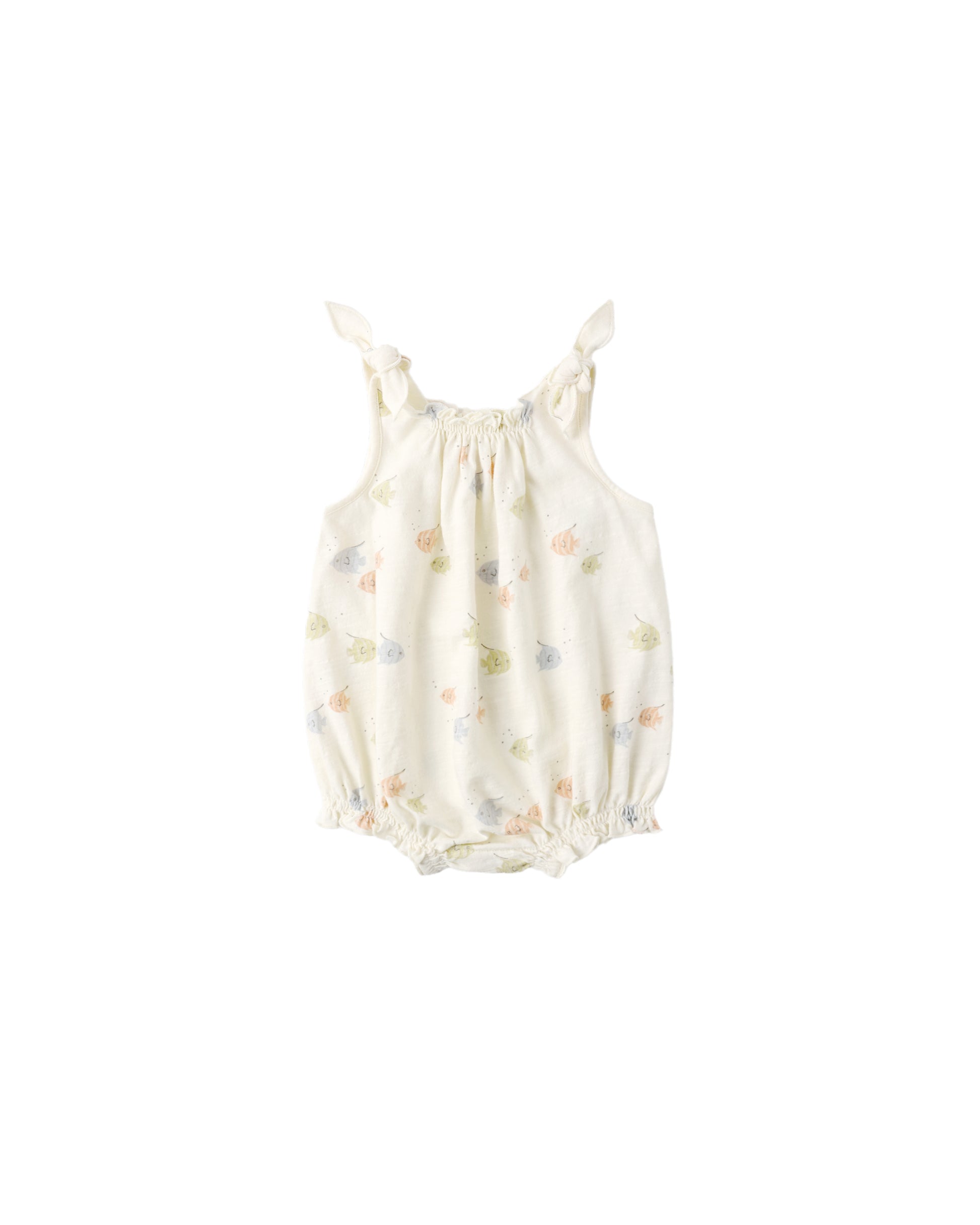 Angel Fish Shoulder Tie Bubble top by Rylee & Cru, ivory color, with shoulder tie design and bubble style fit.