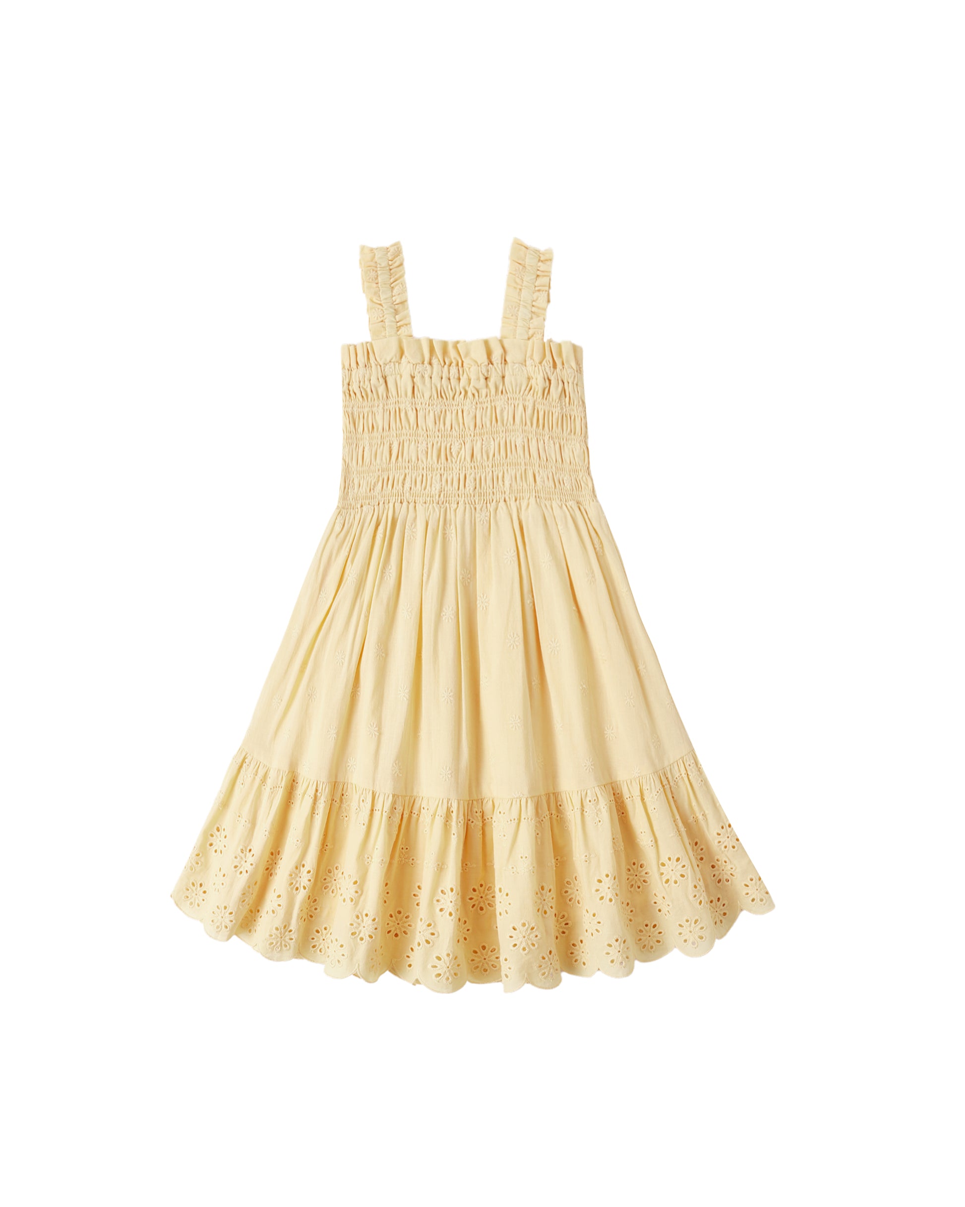 Rylee & Cru Lemon Hanna Dress for girls, featuring a bright yellow lemon print and soft fabric, perfect for spring and summer wear.