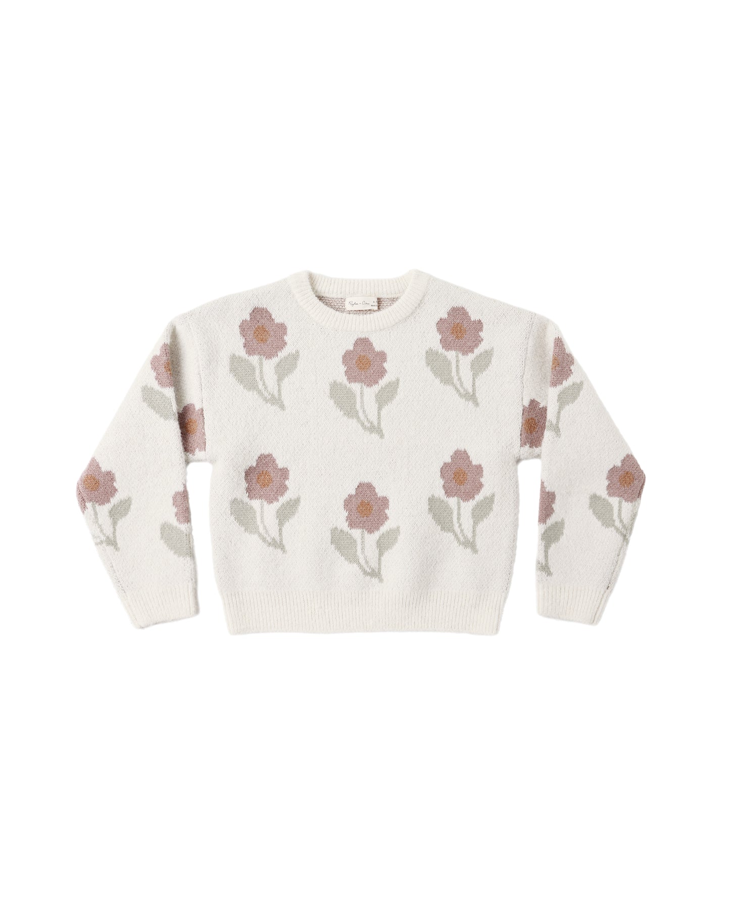 Ivory flower Aspen sweater by Rylee & Cru featuring a cozy knit design and floral pattern, displayed on a neutral background.