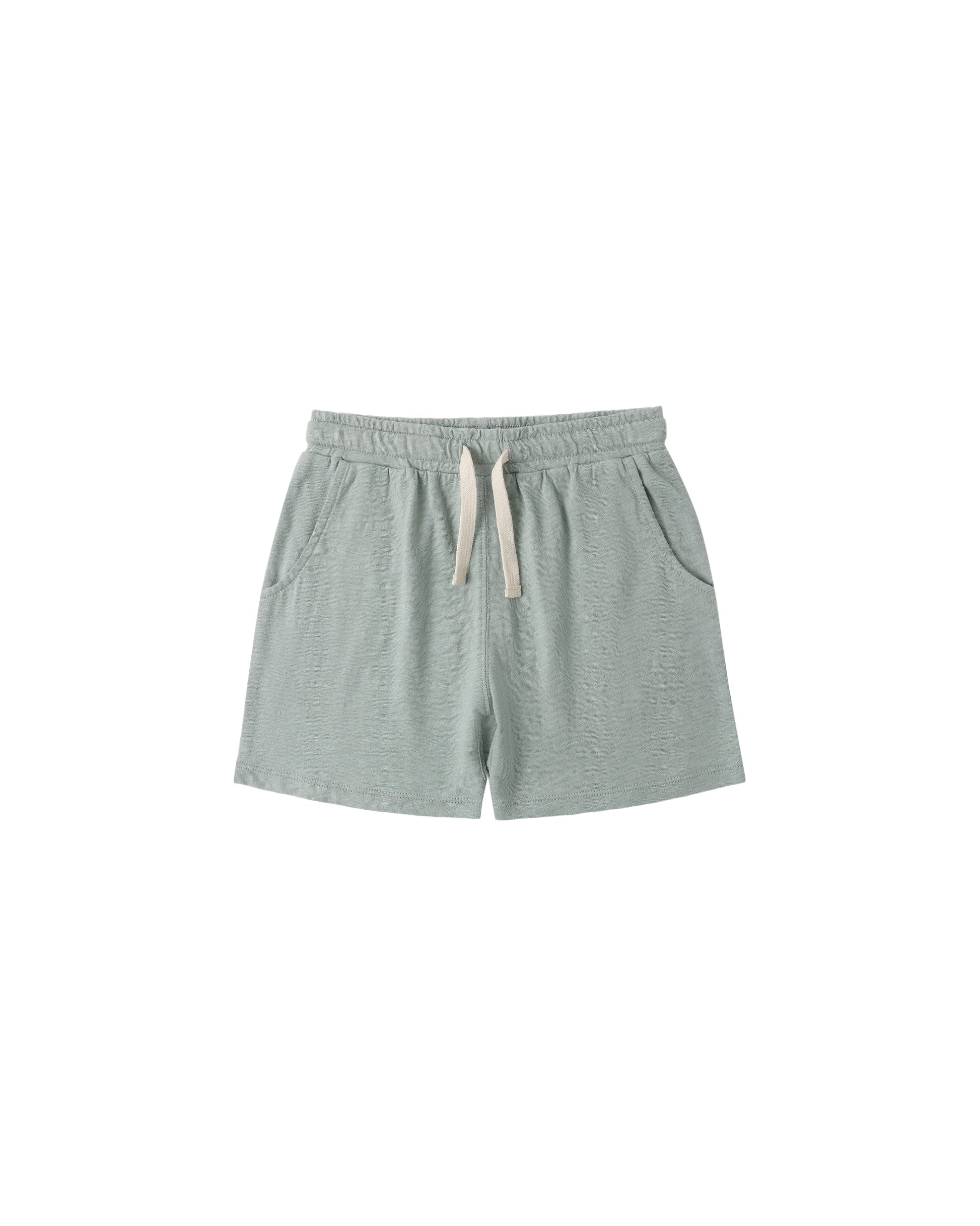 Sea green Rylee & Cru Sam Shorts for children, featuring a comfortable, casual design with an elastic waistband and soft fabric.
