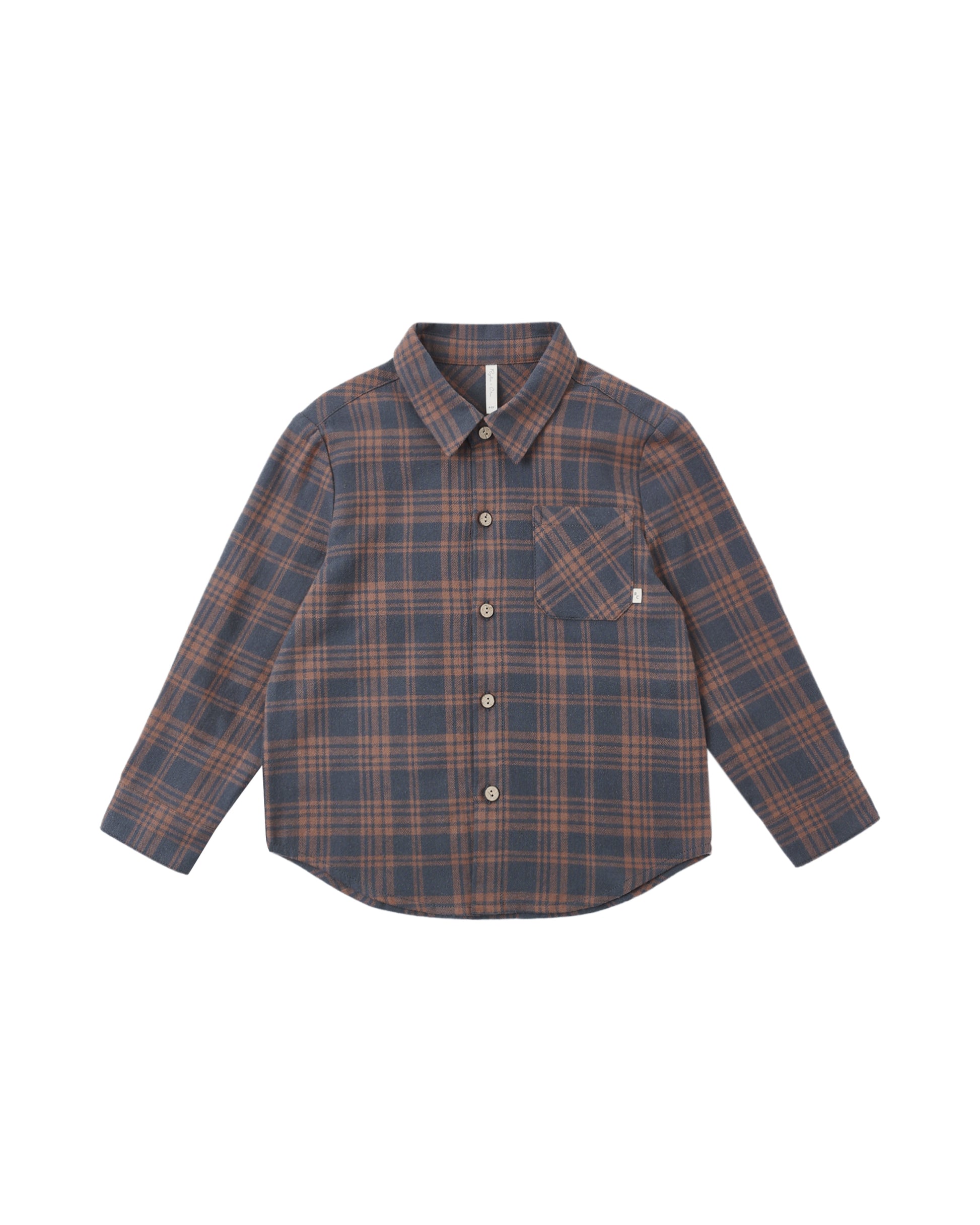 Rylee & Cru midnight plaid long sleeve collared shirt with button front and chest pocket, casual and stylish for kids.