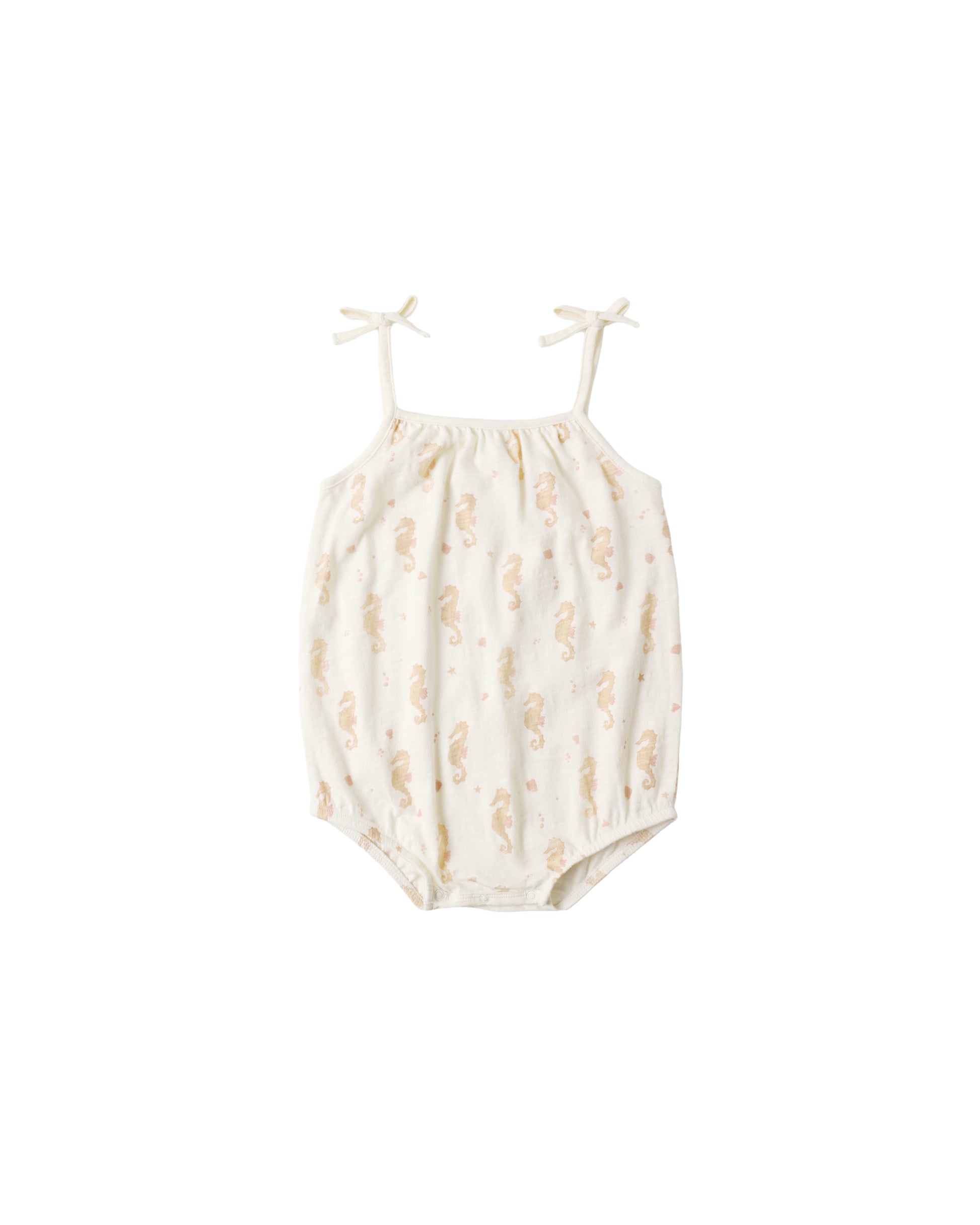 Ivory Seahorse Nala Romper for babies by Rylee & Cru, featuring a cute seahorse print and soft fabric.