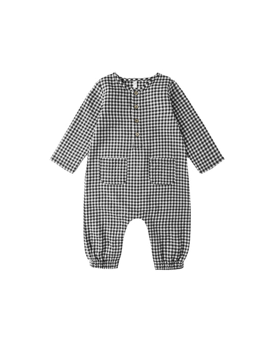 Black Gingham Longsleeve Woven Jumpsuit