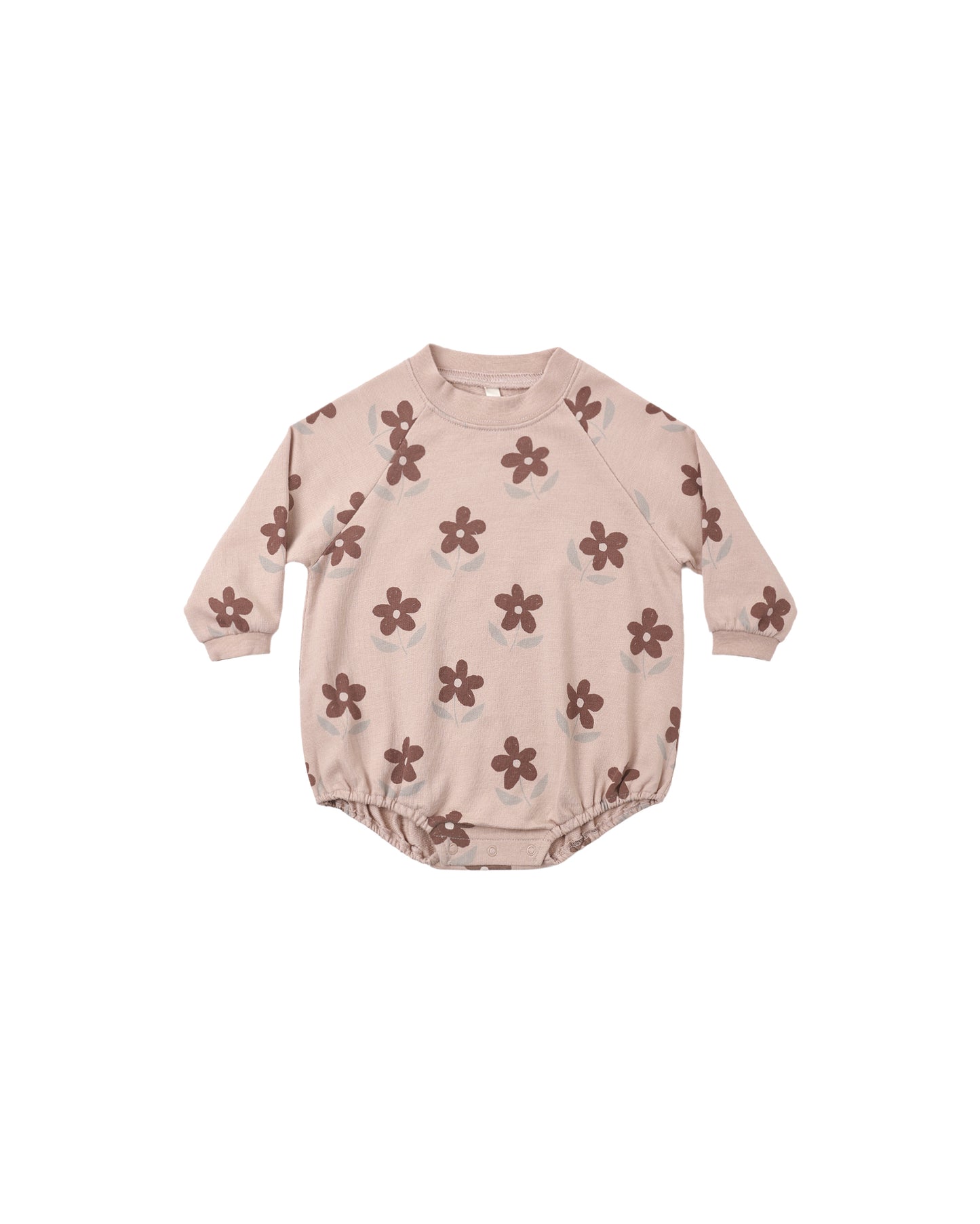 Rylee & Cru Daisy crew neck romper in rosewood color, featuring a soft, comfortable design with short sleeves and playful floral pattern.