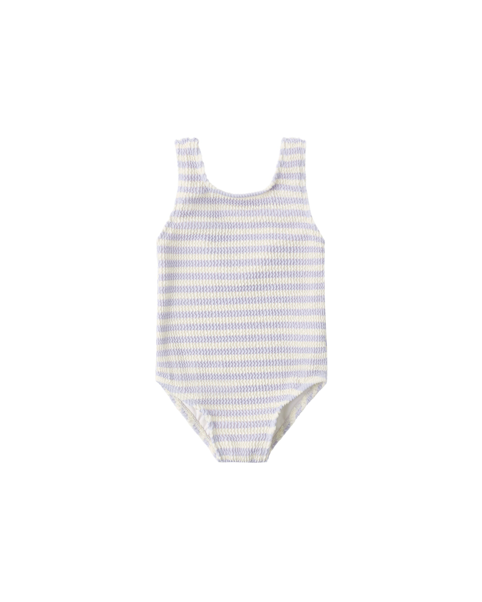 Periwinkle stripe Moxie one-piece swimsuit for girls by Rylee & Cru, featuring a stylish striped pattern and comfortable fit.