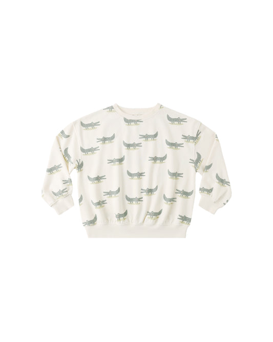 Rylee & Cru relaxed sweatshirt featuring a natural color and alligator graphic design on the front.