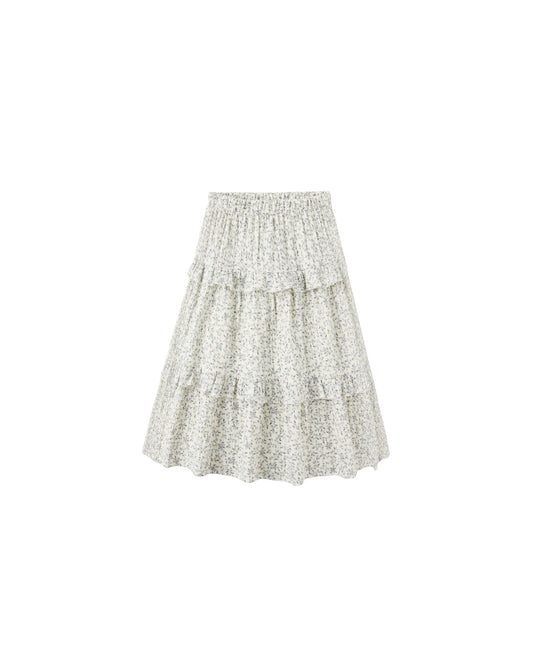 Blue Vines Ruffled Midi Skirt