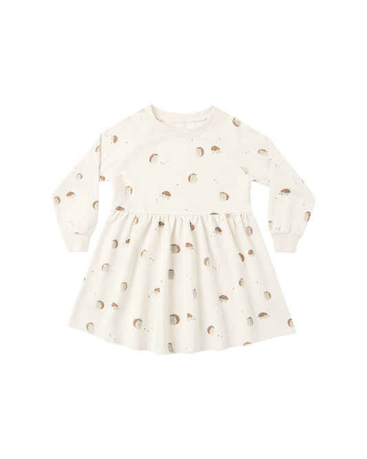 Rylee & Cru Hedgehog Raglan Dress in natural color, featuring playful hedgehog print and soft fabric for children.