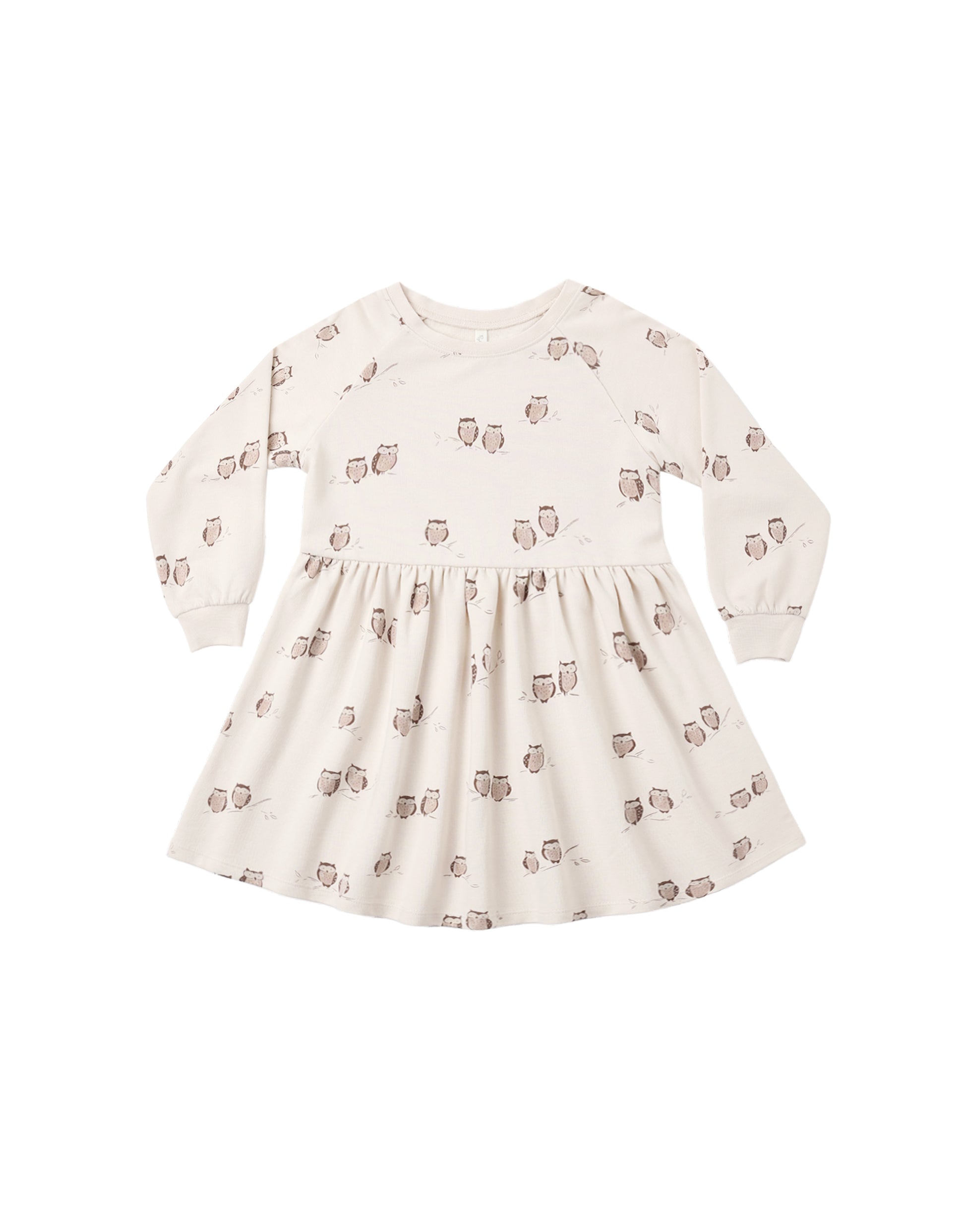 Rylee & Cru Owls Raglan Dress for girls, pink and white with owl print, soft cotton fabric, casual and comfortable style.