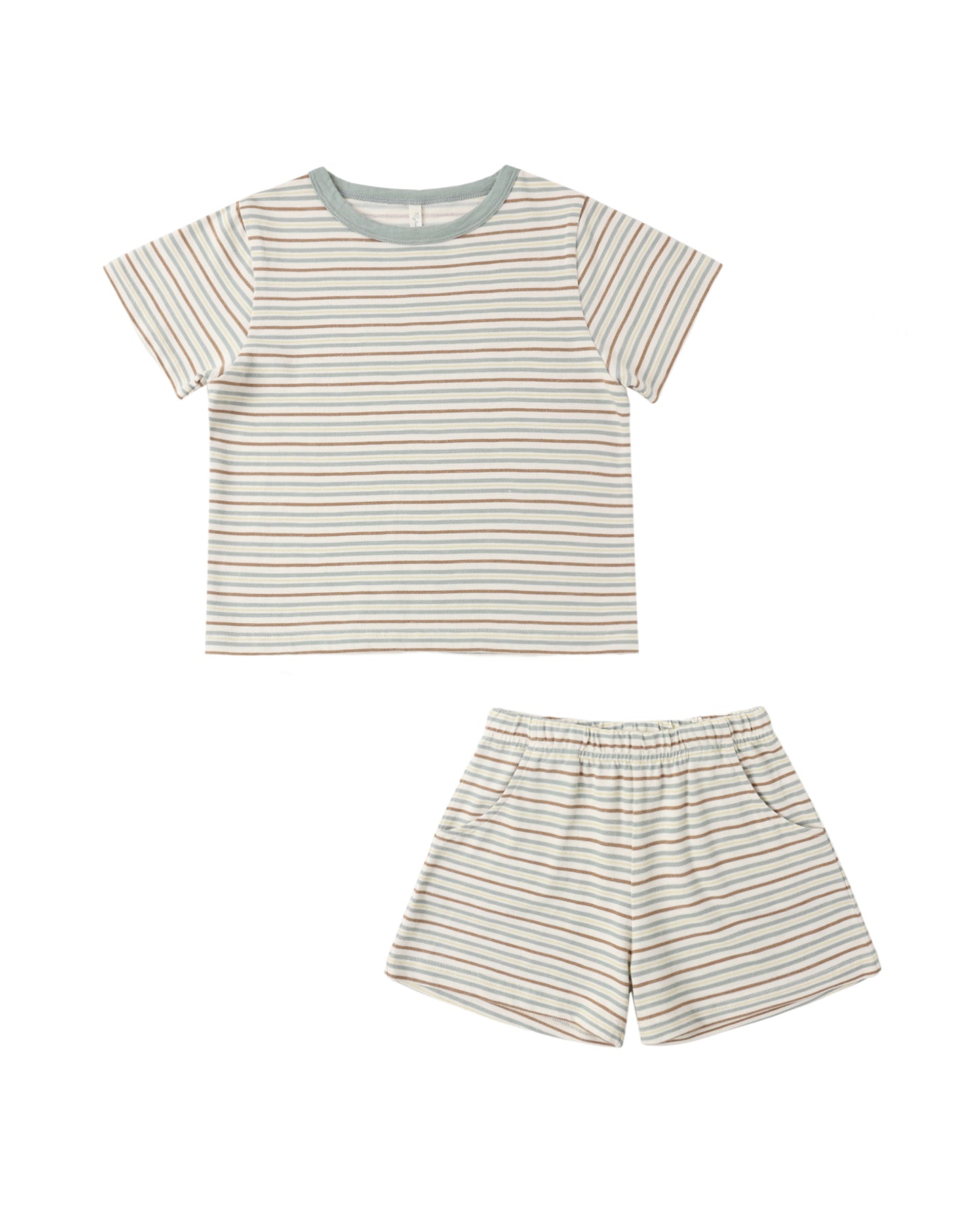 Vintage Stripe Play Set by Rylee & Cru featuring green and white striped fabric, perfect for toddlers' playtime and comfortable wear.