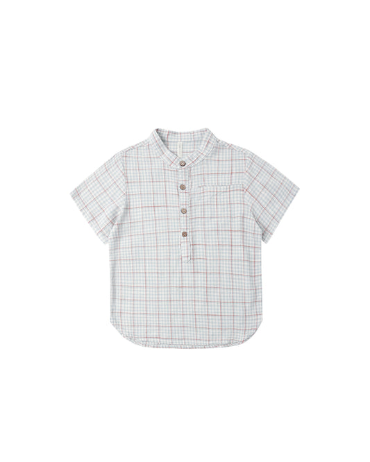 Light blue plaid Mason shirt for kids by Rylee & Cru, featuring a classic button-up design and soft fabric.