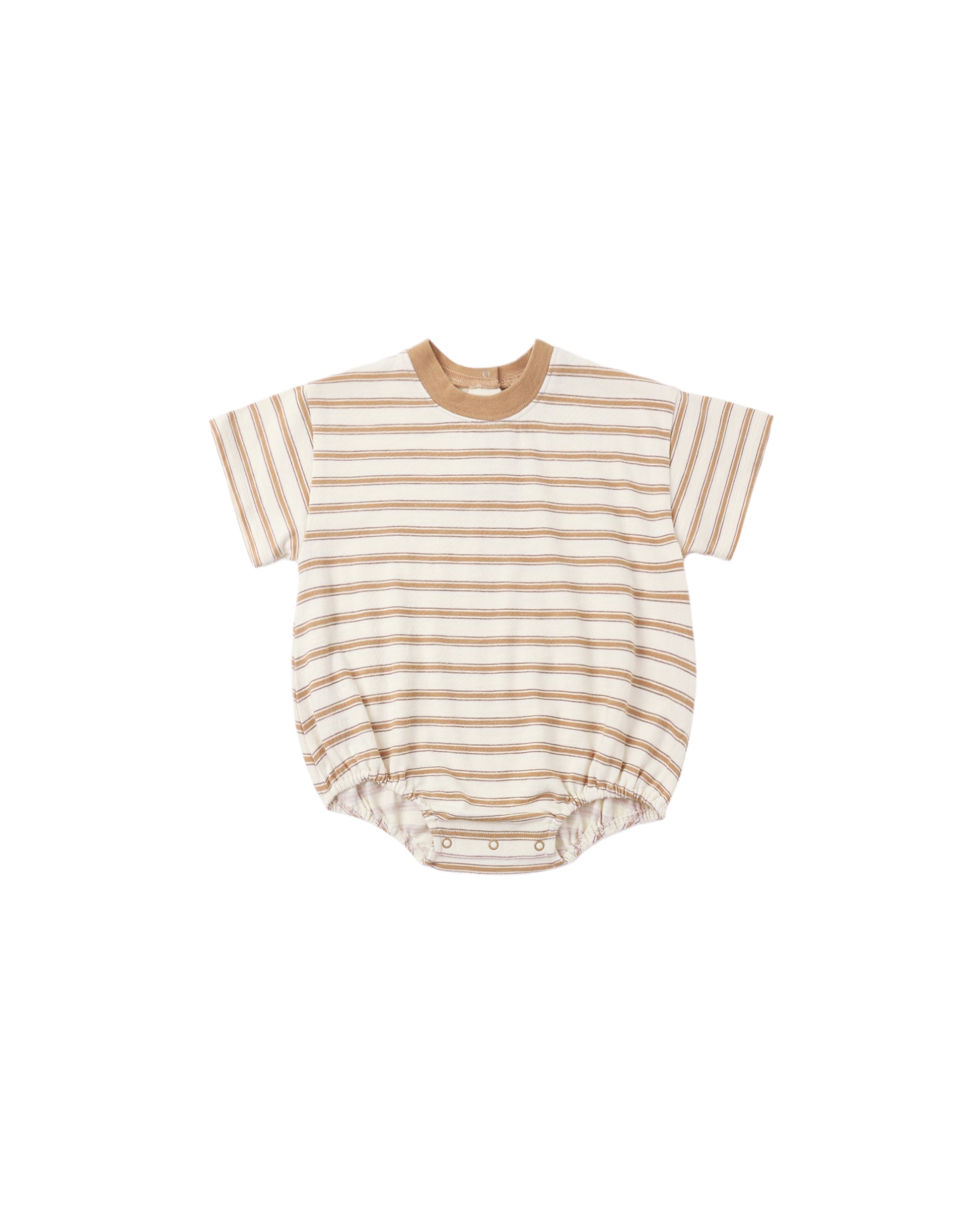 Fawn stripe relaxed bubble romper for babies by Rylee & Cru, soft fabric with comfortable fit and playful pattern.