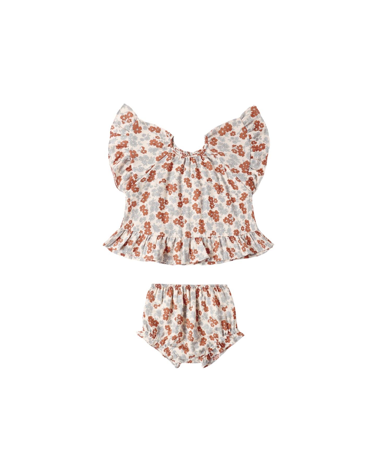 Rylee & Cru Americana floral butterfly top and bloomer set for babies, featuring pastel colors and butterfly print.