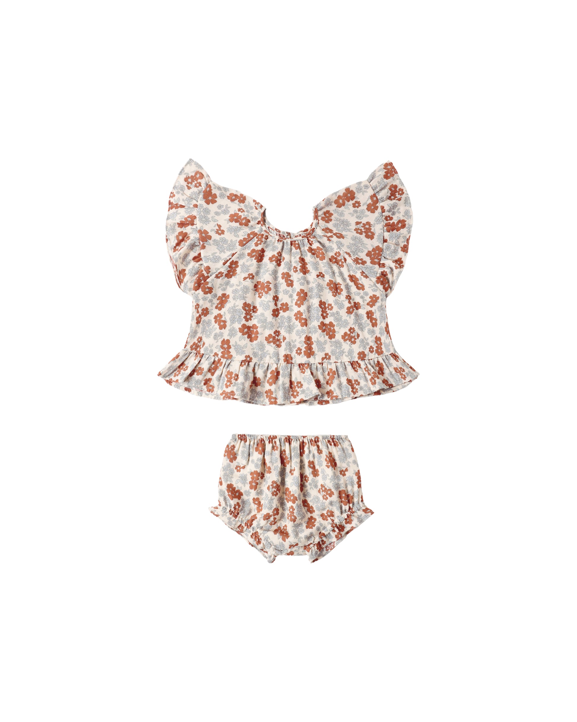 Rylee & Cru Americana floral butterfly top and bloomer set for babies, featuring pastel colors and butterfly print.