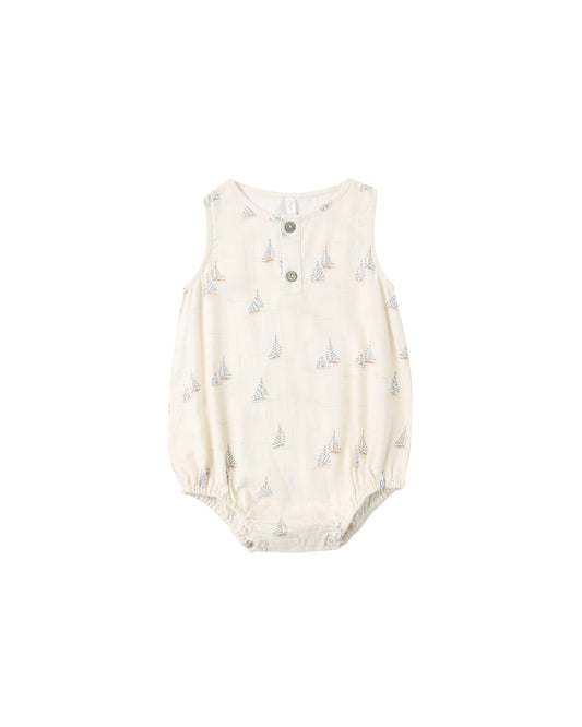 Rylee & Cru Sail Beau romper in natural fabric, featuring a playful design perfect for babies and toddlers.