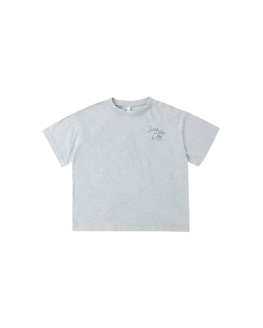 Light blue Rylee & Cru Seas the Day Relaxed Tee, casual cotton t-shirt with relaxed fit and nautical-inspired design.