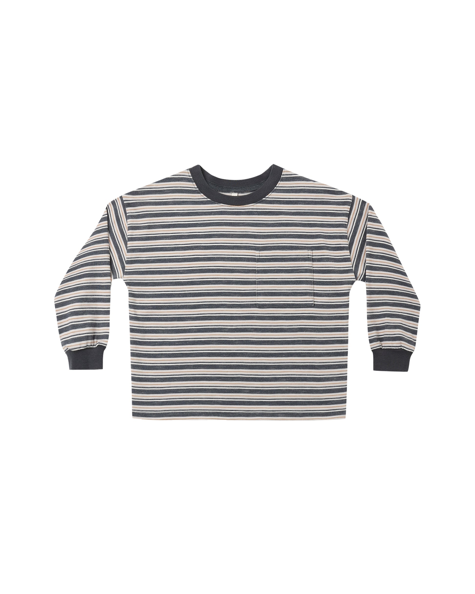 Rylee & Cru blue stripe relaxed long sleeve tee with a comfortable fit, featuring a soft fabric and casual style.