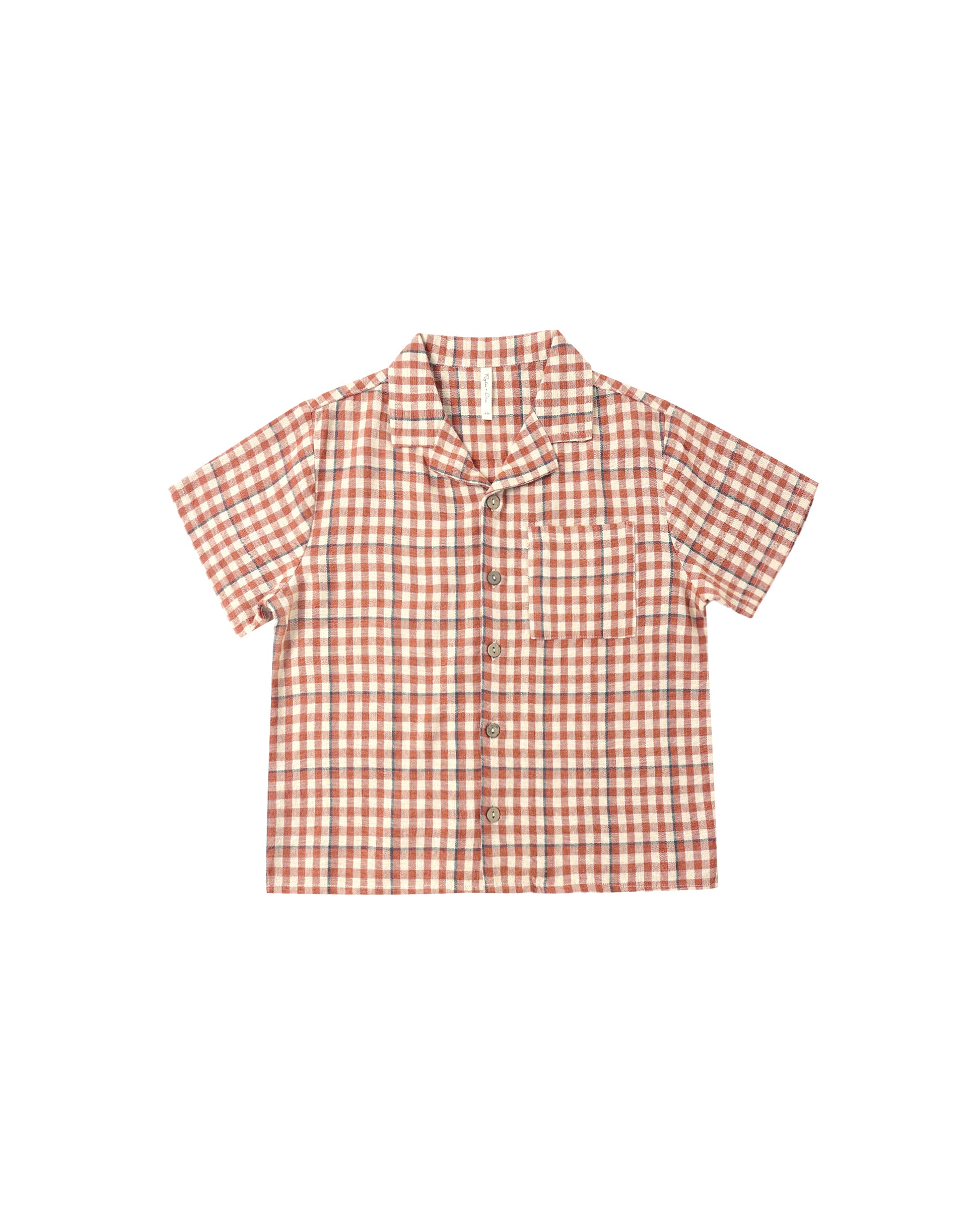 Rylee & Cru Poppy Gingham Lapel Collar Shirt in red and white, featuring a classic checkered pattern and button-front design.