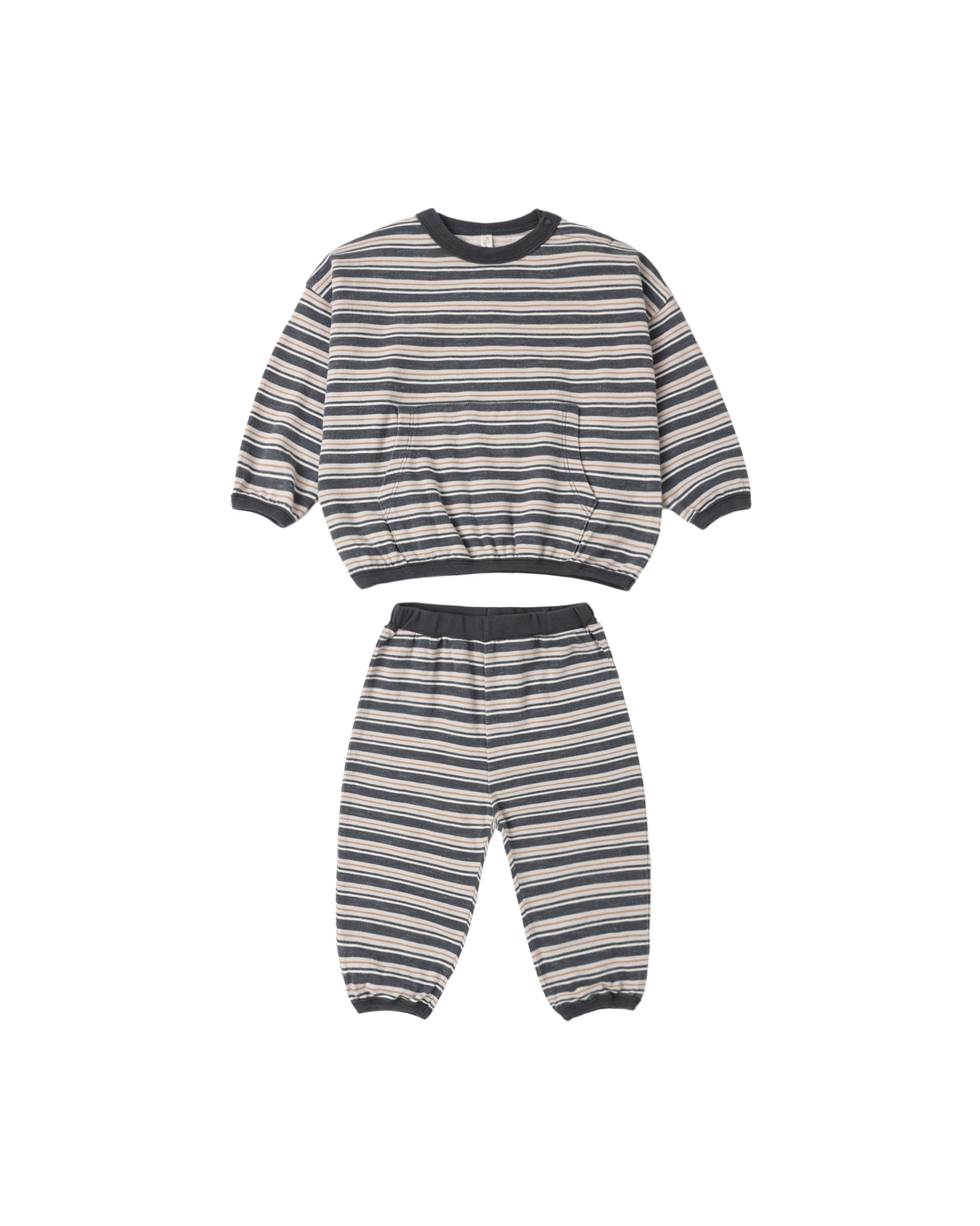 Blue Stripe Relaxed Set by Rylee & Cru featuring a comfortable top and pants with navy and white stripes.