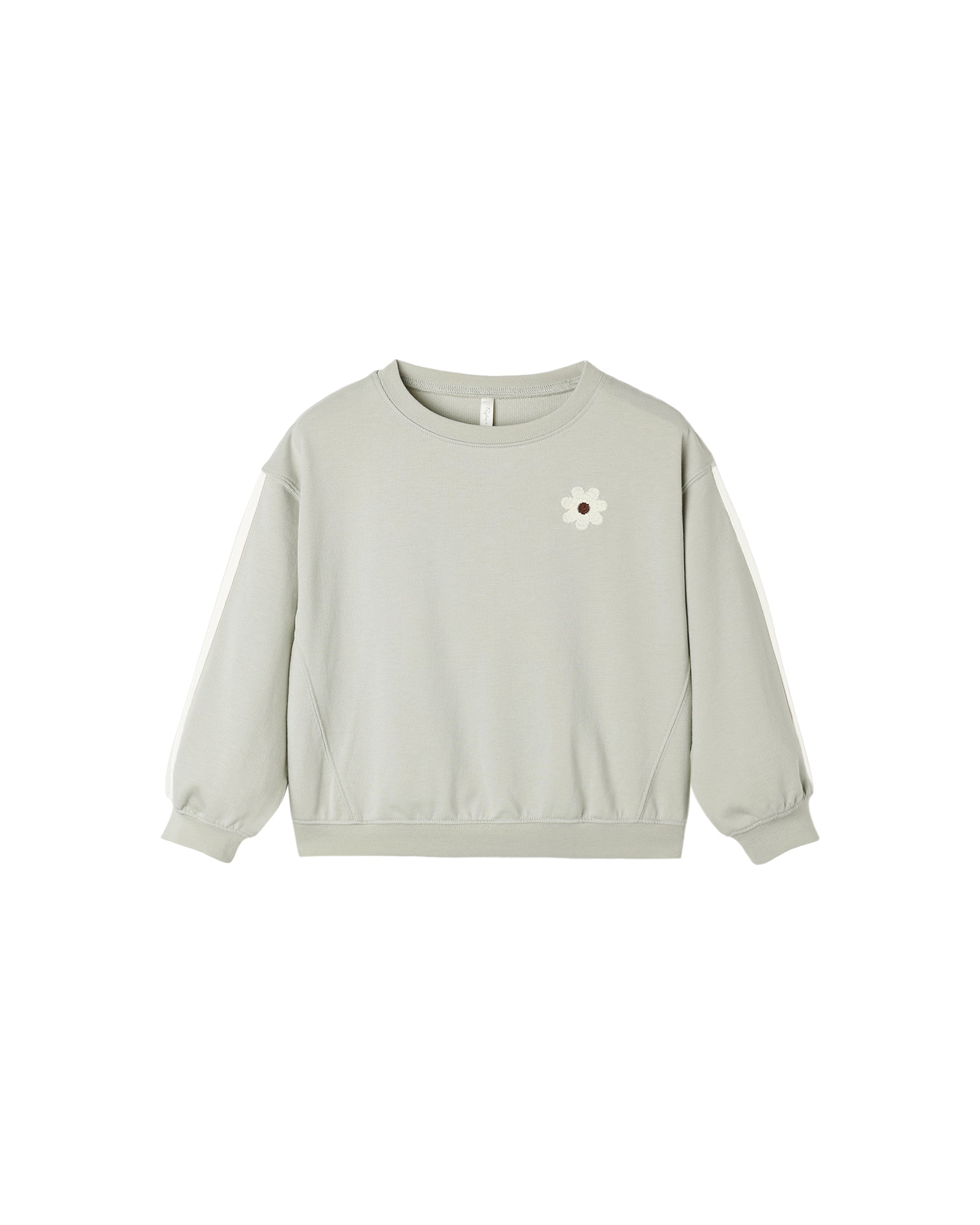 Rylee & Cru oversized sage sweatshirt with relaxed fit and soft fabric, shown on a flat lay with folded sleeves and casual styling.