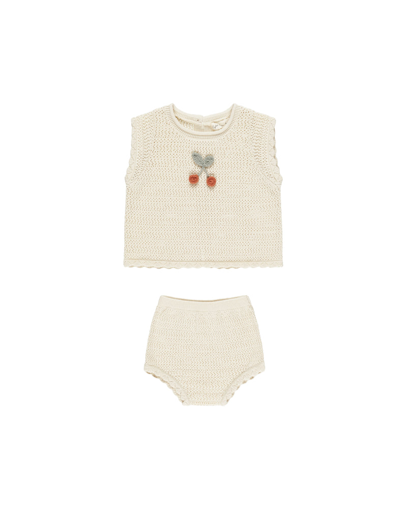 Rylee & Cru - Scallop Knit Baby Set || Cherry