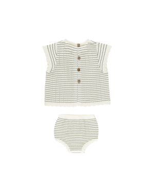 Rylee & Cru - Scallop Knit Baby Set || Sage Stripe