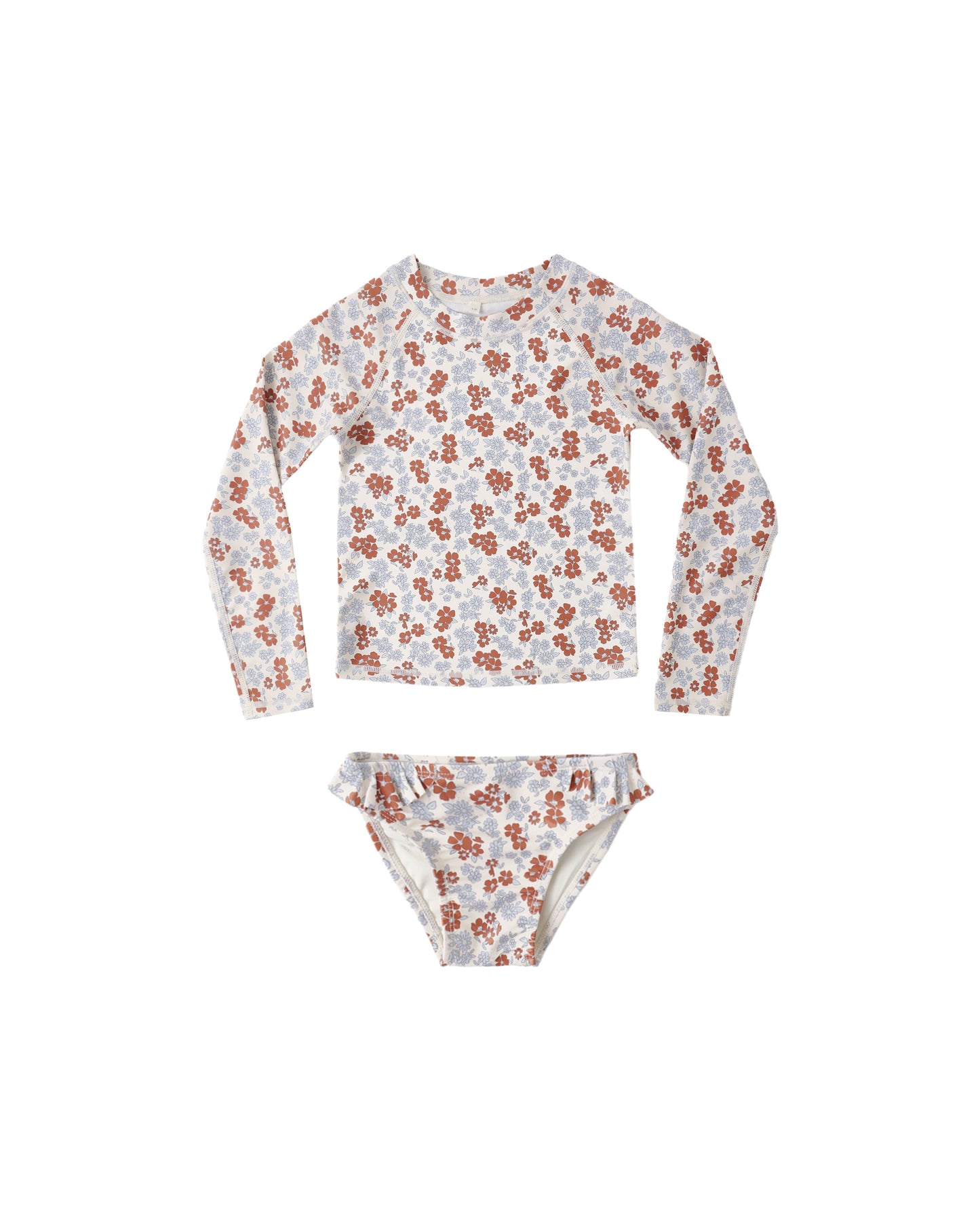 Rylee & Cru Americana Floral Maryn rashguard set with colorful floral pattern, featuring long sleeves and matching swim shorts.