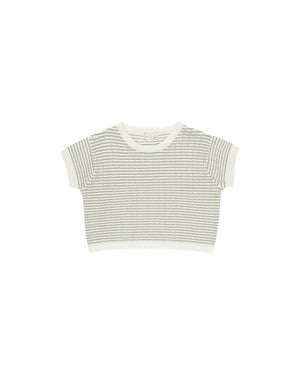 Rylee & Cru - Boxy Crop Knit Tee || Sage Stripe