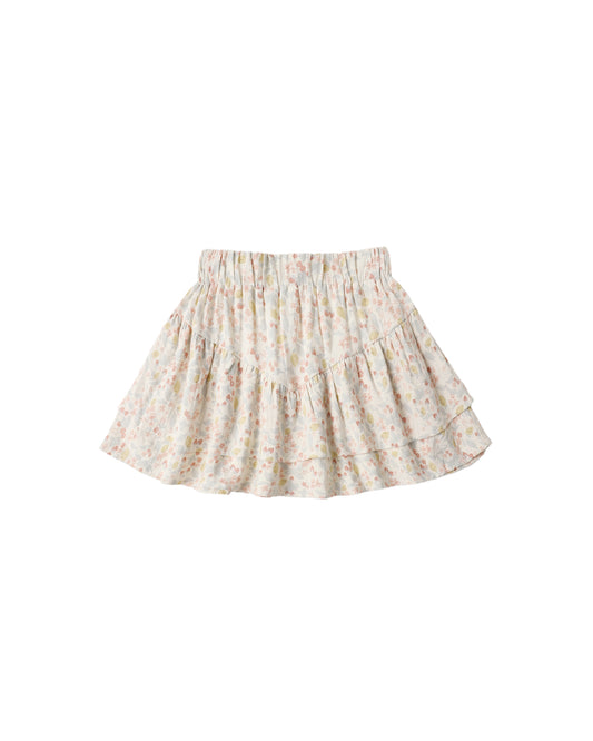 Rylee & Cru summer garden tiered mini skirt in ivory, featuring layered fabric and a flowy, breezy design for warm weather.