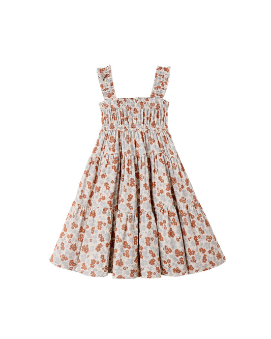 Rylee & Cru Americana Floral Josie Dress in natural fabric with a colorful floral pattern, displayed on a hanger.
