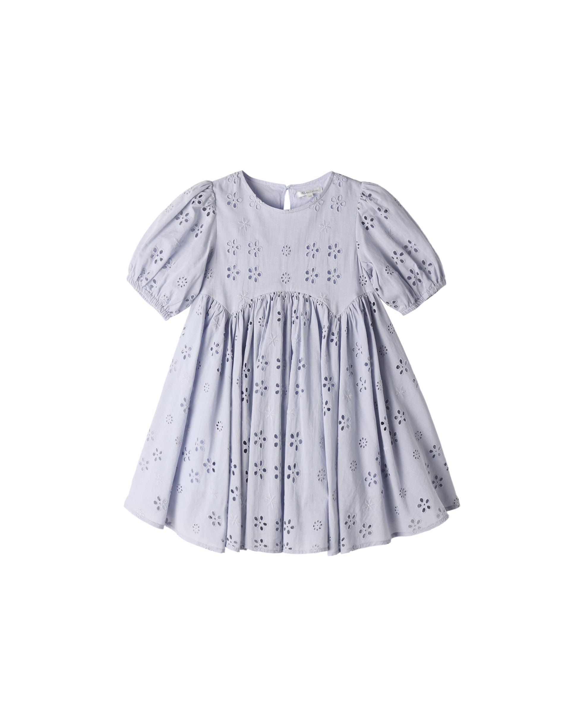 Rylee & Cru Periwinkle Rose Dress for girls, featuring a soft periwinkle fabric with rose print and ruffled details.