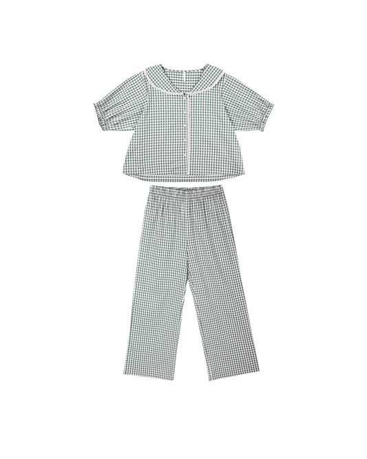 Evergreen Gingham Ruffle Pajamas