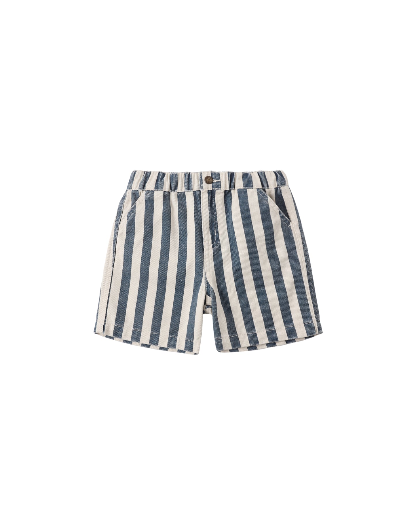 Navy and white striped Dawson Shorts for kids by Rylee & Cru, featuring a comfortable elastic waistband and relaxed fit.