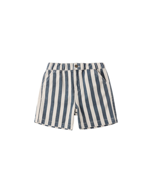 Navy and white striped Dawson Shorts for kids by Rylee & Cru, featuring a comfortable elastic waistband and relaxed fit.