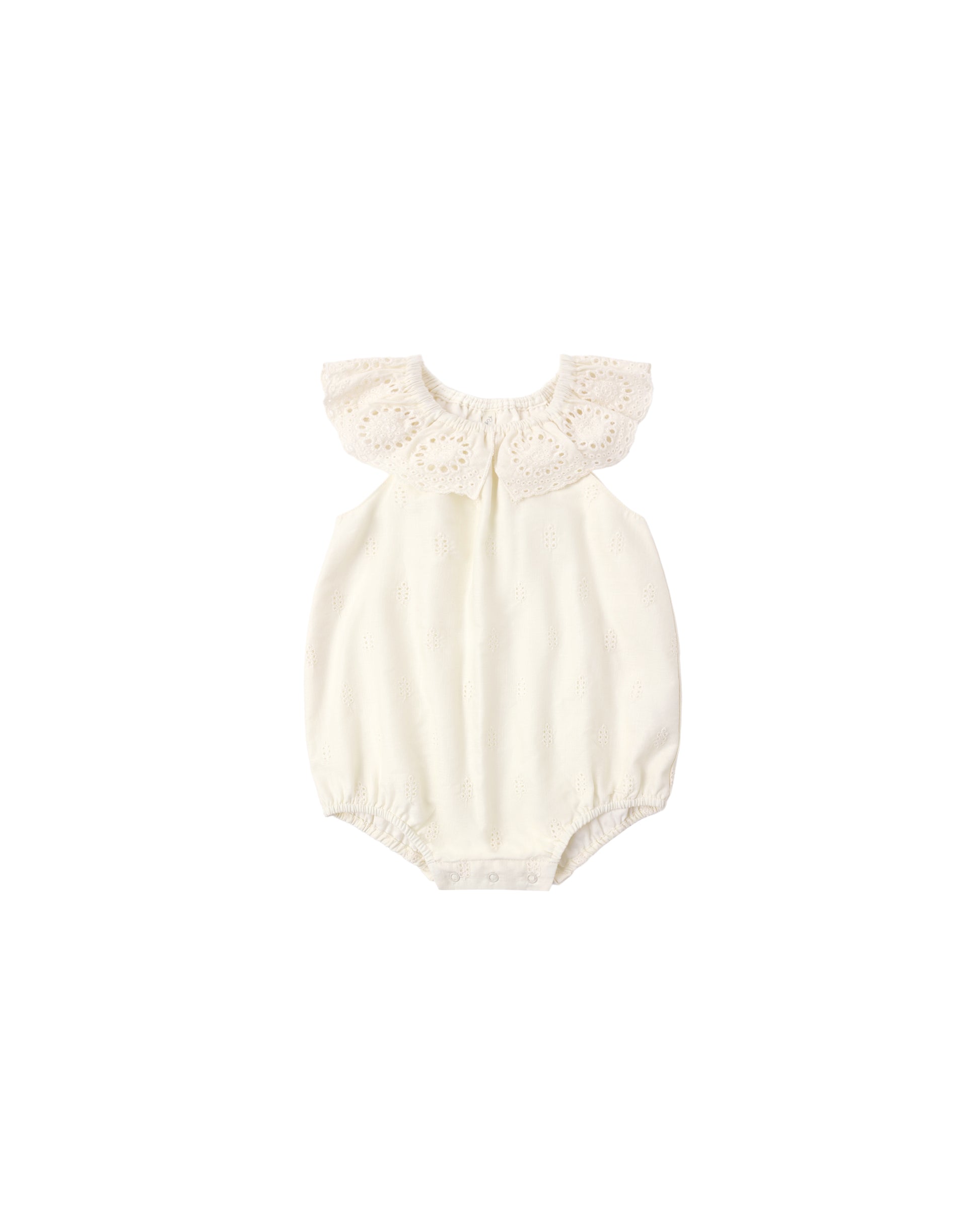 Ivory Myla Romper by Rylee & Cru, featuring a soft fabric and relaxed fit, ideal for casual summer wear.