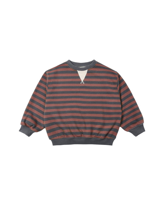 Rylee & Cru Mulberry Stripe Oversized Crew sweatshirt in midnight with bold stripe pattern and relaxed fit.