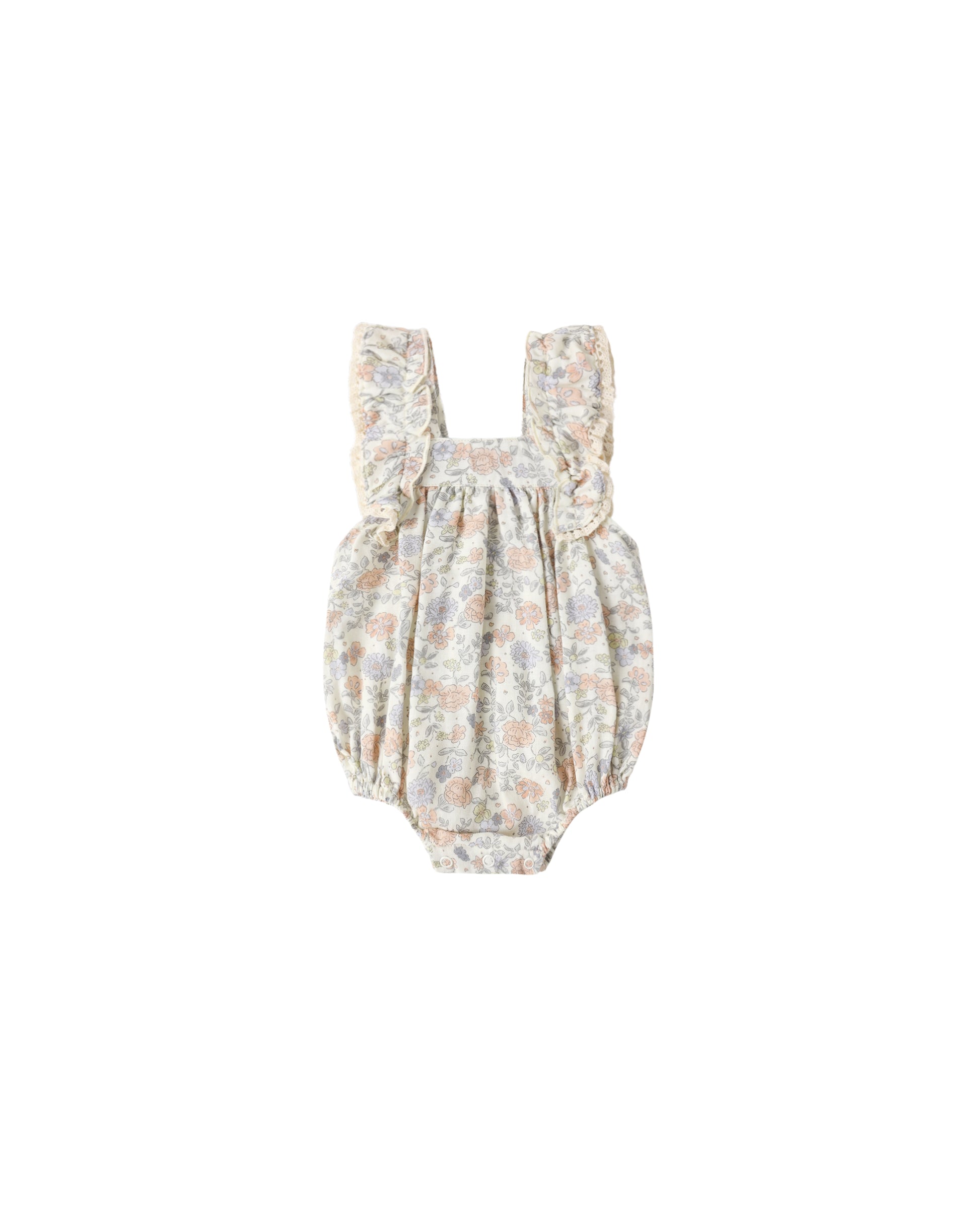 Ivory Bloom Maya Romper by Rylee & Cru featuring floral patterns and a comfortable design for kids.
