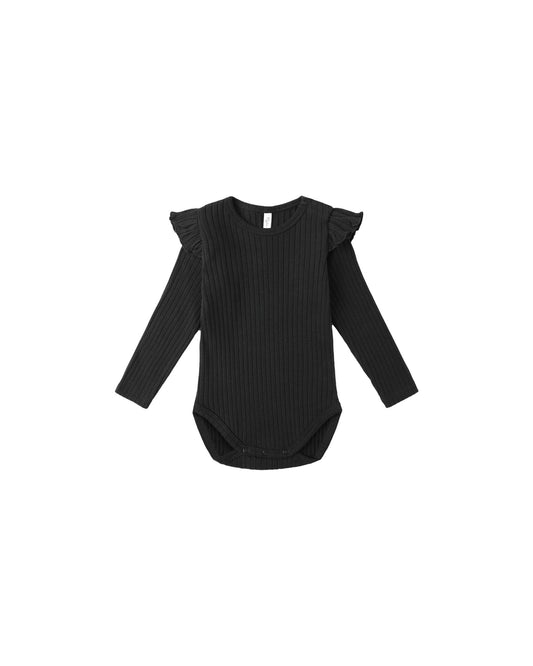 Black Ruffle Shoulder Bodysuit
