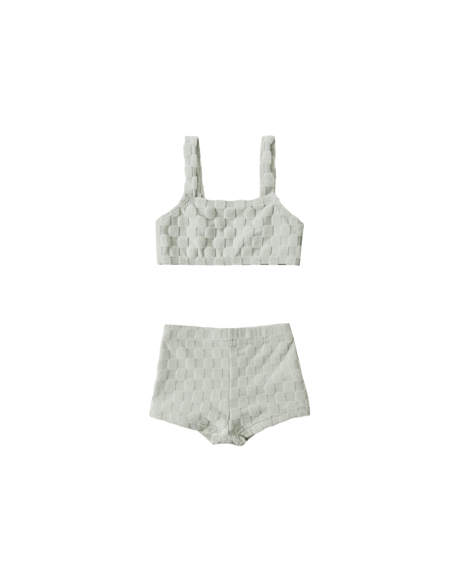 Sage Check Dylan Bikini by Rylee & Cru featuring a stylish check pattern, adjustable top, and matching bikini bottoms.