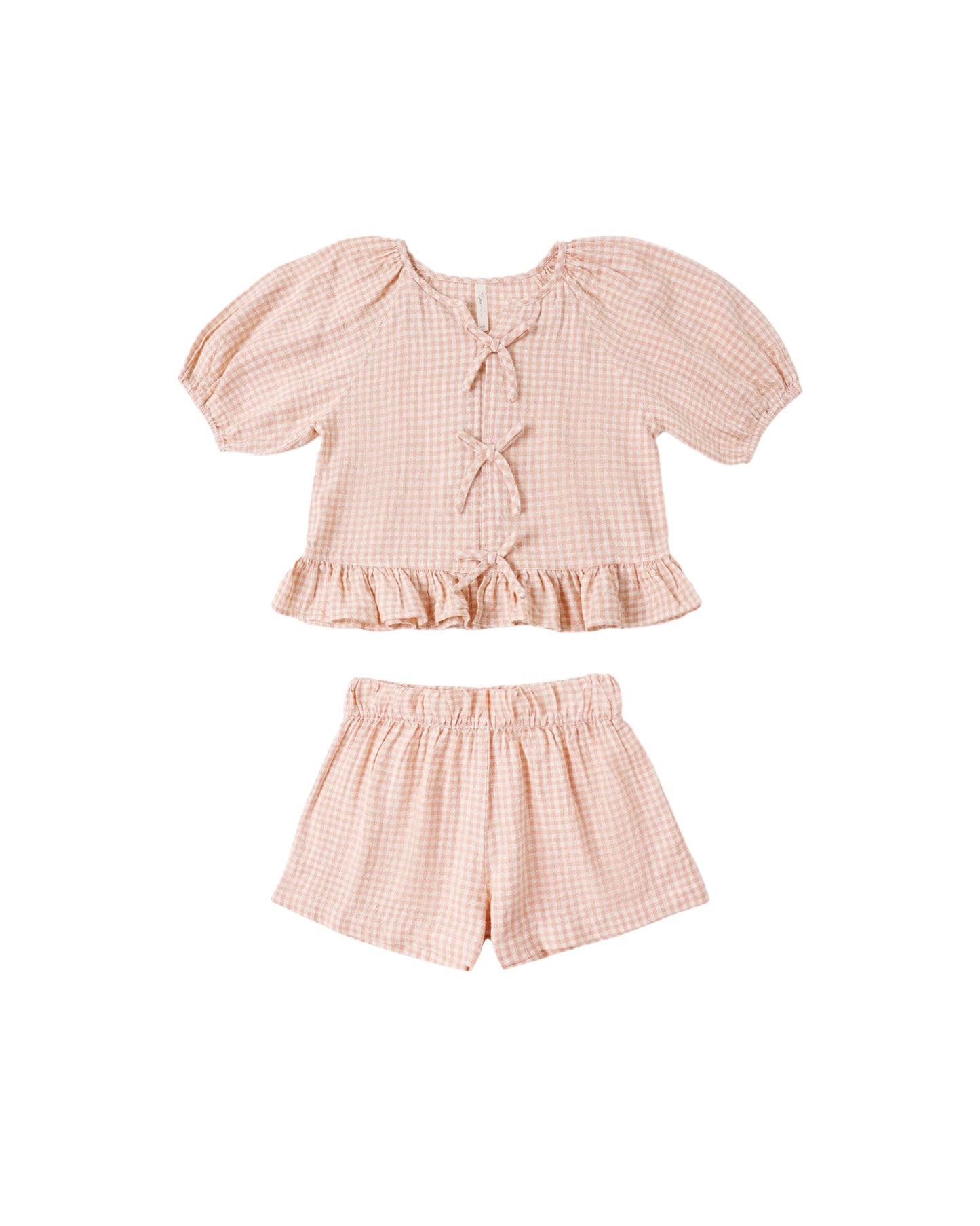 Rylee & Cru Petal Gingham Juniper set includes a cute gingham top and matching bottoms for children.
