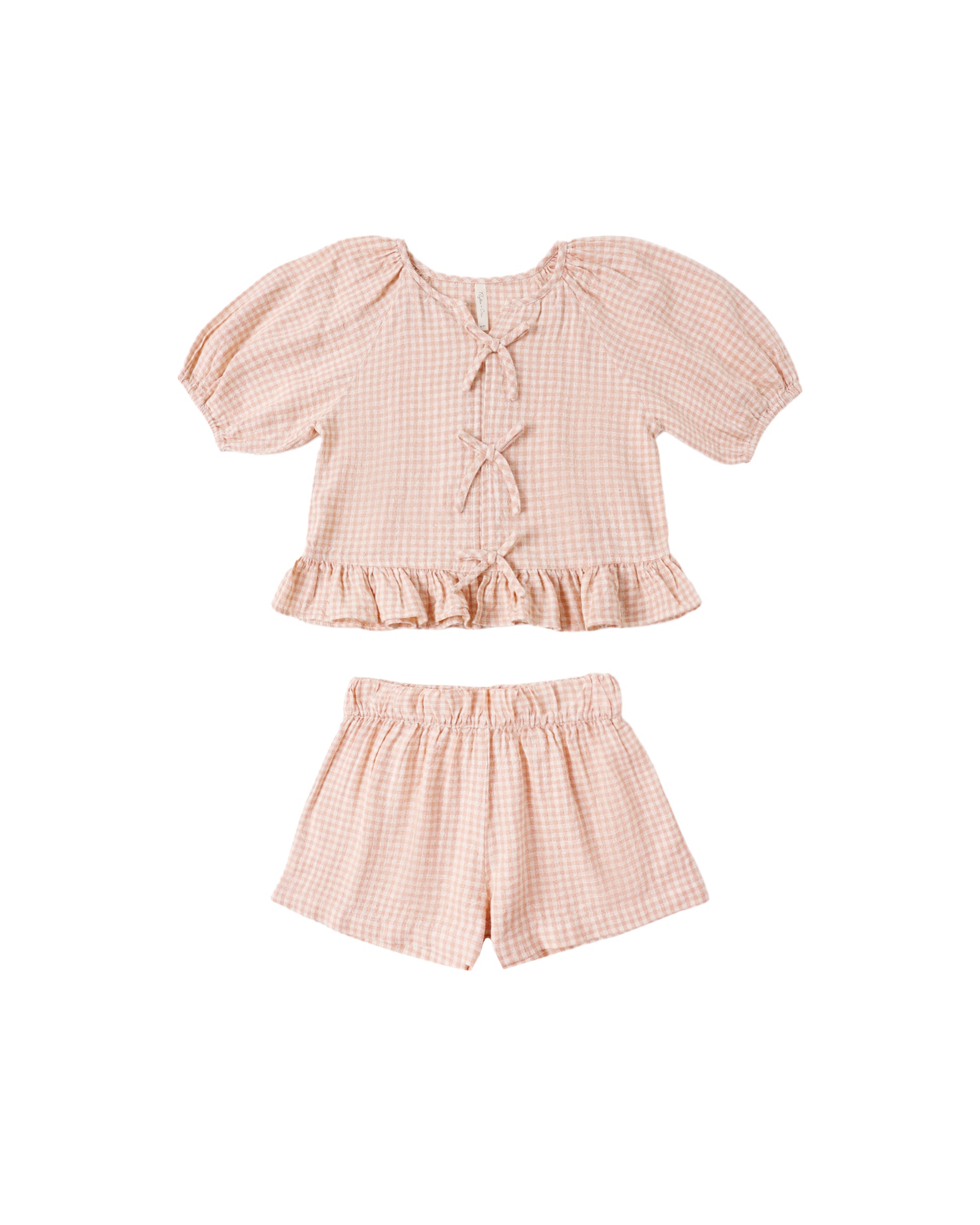 Rylee & Cru Petal Gingham Juniper set includes a cute gingham top and matching bottoms for children.