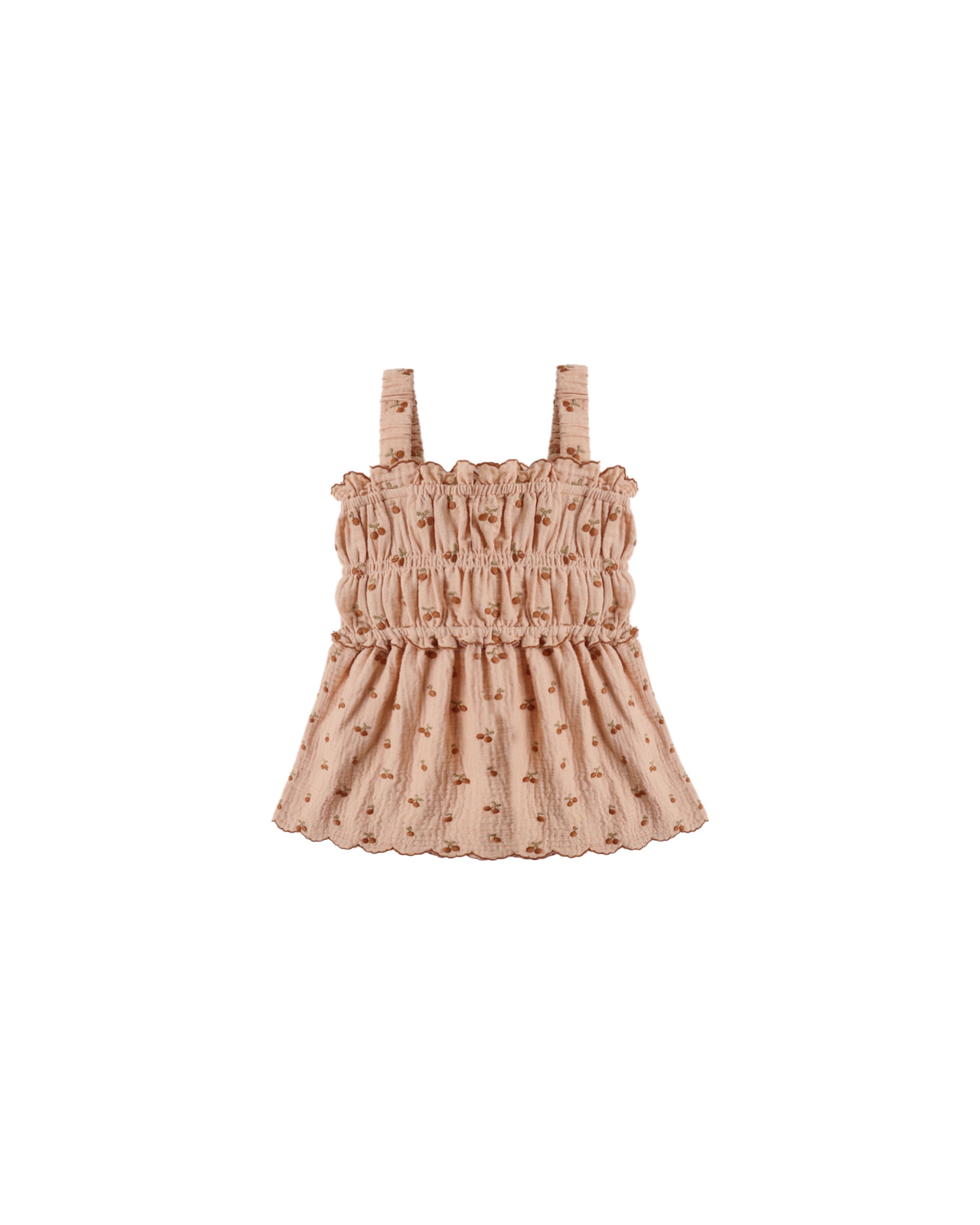 Cherry embroidery smocked tank top by Rylee & Cru, featuring colorful cherry designs and a comfortable smocked fit.