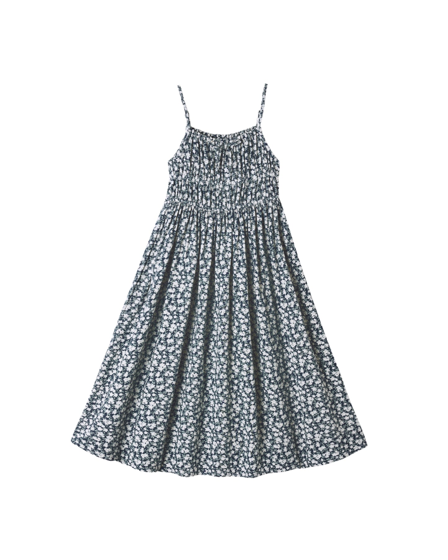 Navy floral Delia dress by Rylee & Cru, featuring a lightweight fabric, long sleeves, and a flowy silhouette for girls.